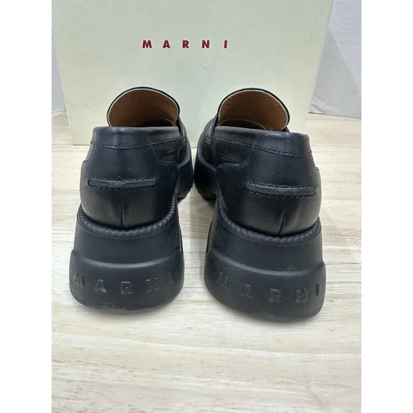 MARNI Women's 38 Oversized Moccasin Shoes Black Leather Platform Loafers - NEW - Picture 4 of 8